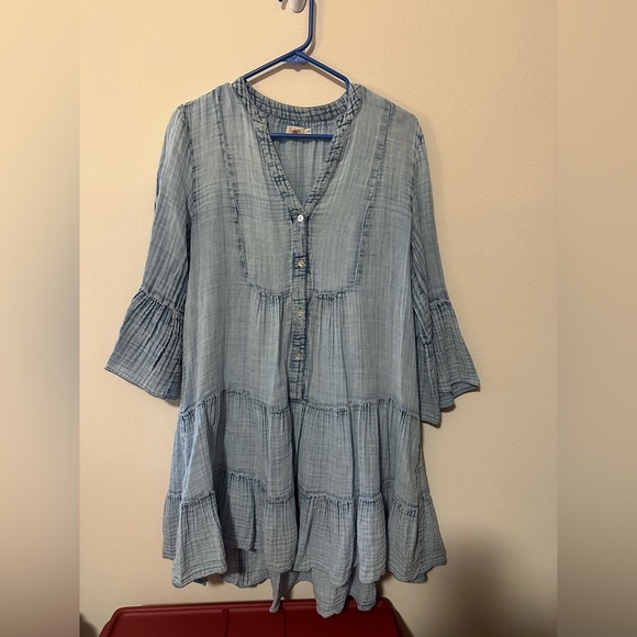 Faherty Dune Cotton Gauze Kasey Dress Light Indigo Wash flowy casual classic XS - Picture 2 of 7